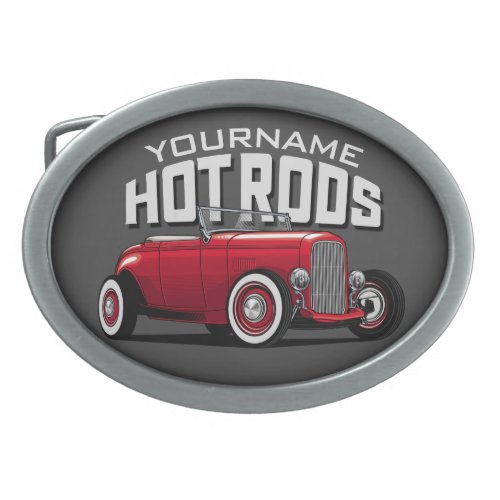 Personalized Red Roadster Vintage Hot Rod Shop Belt Buckle