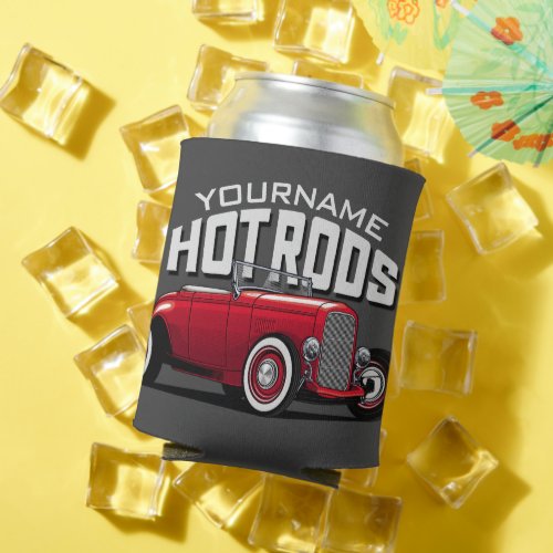 Personalized Red Roadster Vintage Hot Rod Shop  Can Cooler