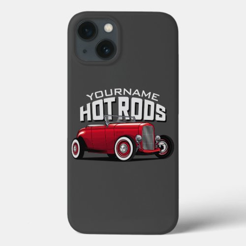 Personalized Red Roadster Vintage Hot Rod Shop  iPhone 13 Case