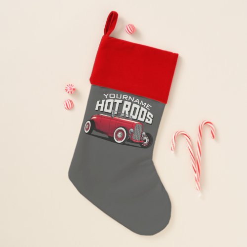 Personalized Red Roadster Vintage Hot Rod Shop  Christmas Stocking