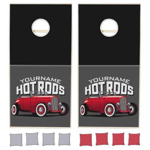 Personalized Red Roadster Vintage Hot Rod Shop Cornhole Set