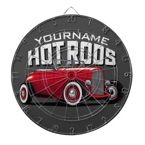 Personalized Red Roadster Vintage Hot Rod Shop  Dart Board