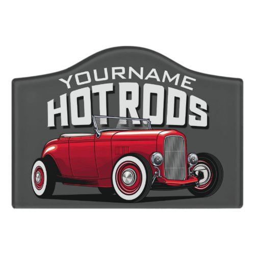 Personalized Red Roadster Vintage Hot Rod Shop Door Sign