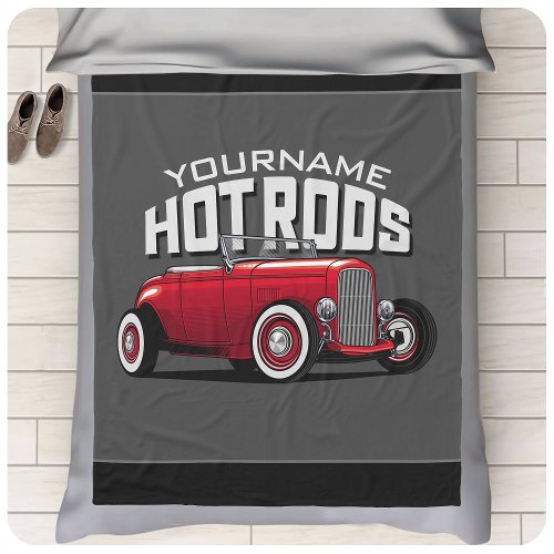 Personalized Red Roadster Vintage Hot Rod Shop  Fleece Blanket