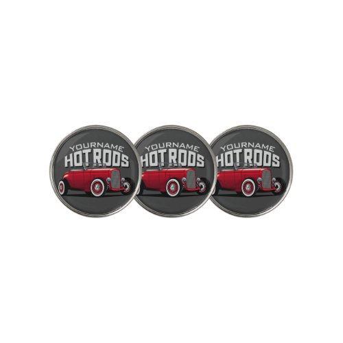 Personalized Red Roadster Vintage Hot Rod Shop  Golf Ball Marker