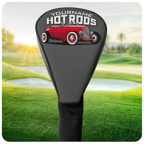 Personalized Red Roadster Vintage Hot Rod Shop  Golf Head Cover