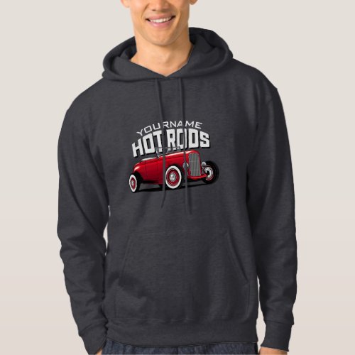 Personalized Red Roadster Vintage Hot Rod Shop  Hoodie