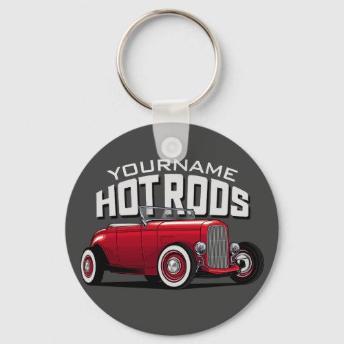 Personalized Red Roadster Vintage Hot Rod Shop  Keychain