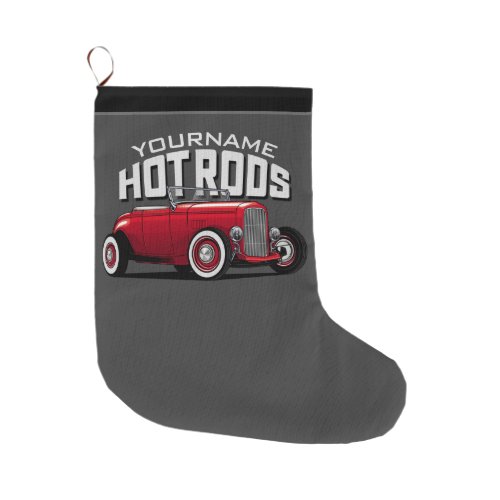 Personalized Red Roadster Vintage Hot Rod Shop  Large Christmas Stocking