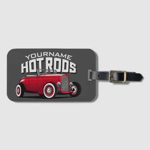 Personalized Red Roadster Vintage Hot Rod Shop  Luggage Tag
