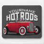 Personalized Red Roadster Vintage Hot Rod Shop Mouse Pad