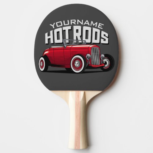 Personalized Red Roadster Vintage Hot Rod Shop  Ping Pong Paddle