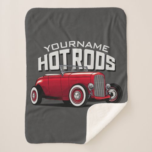 Personalized Red Roadster Vintage Hot Rod Shop  Sherpa Blanket