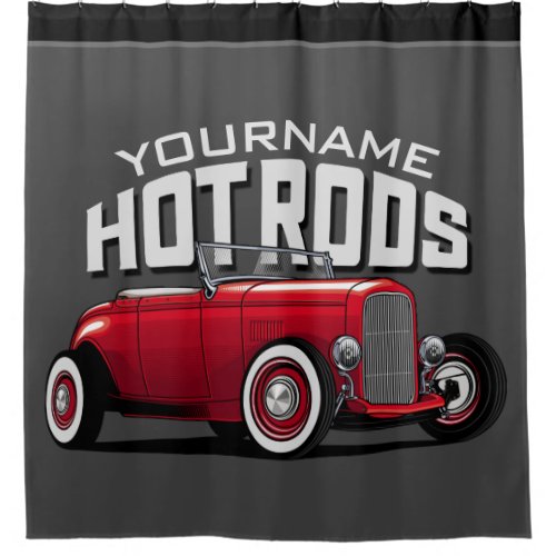 Personalized Red Roadster Vintage Hot Rod Shop Shower Curtain
