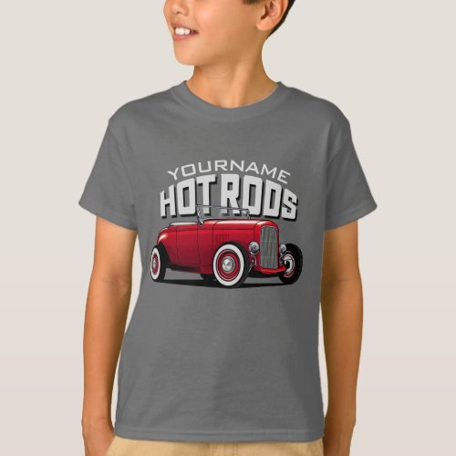 Personalized Red Roadster Vintage Hot Rod Shop  T_Shirt