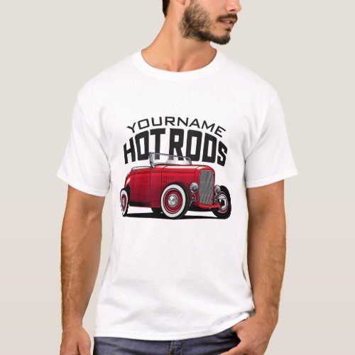 Personalized Red Roadster Vintage Hot Rod Shop  T_Shirt
