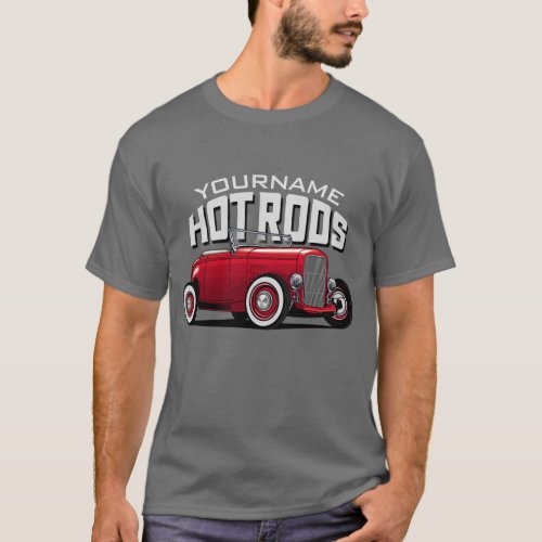 Personalized Red Roadster Vintage Hot Rod Shop  T_Shirt