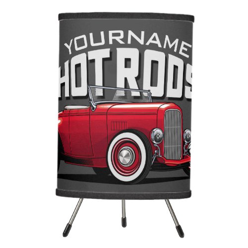 Personalized Red Roadster Vintage Hot Rod Shop Tripod Lamp