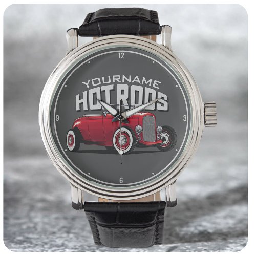 Personalized Red Roadster Vintage Hot Rod Shop  Watch
