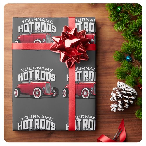 Personalized Red Roadster Vintage Hot Rod Shop  Wrapping Paper