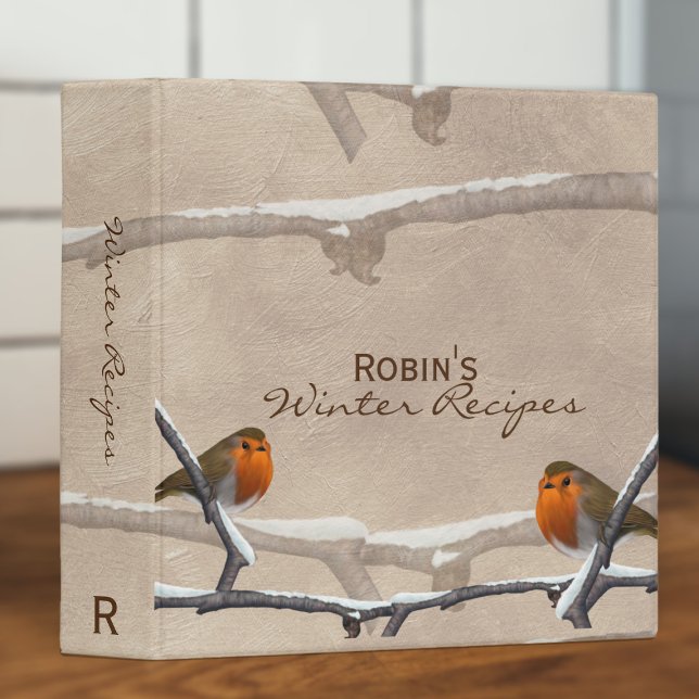 Personalized Red Robin Bird Winter Recipe Binder (Two robins chatting about how they'd love to come home with you and look after your winter recipes)