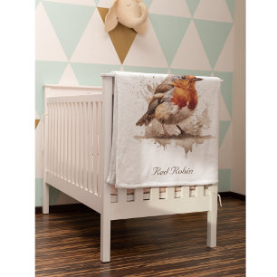 Personalized Red Robin Nursery Keepsake Baby Blanket