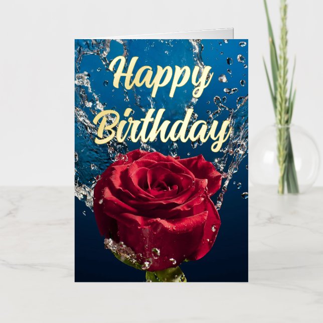 Personalized Red Rose Elegant Birthday Wish Foil Greeting Card (Front)
