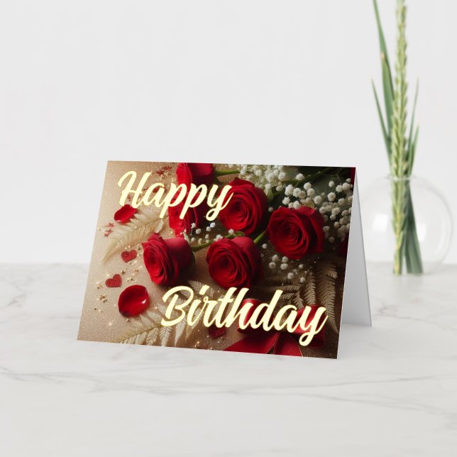 Personalized red  Rose Elegant Birthday Wish Foil Greeting Card (Front)