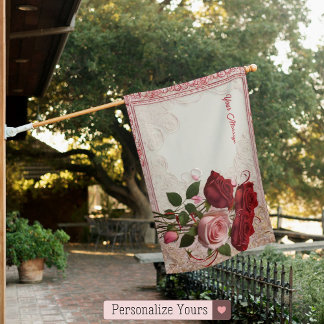 Personalized Red Rose House Flag