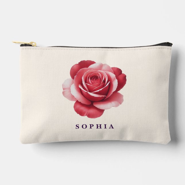 Personalized Red Rose Makeup Bag Elegant  (Front)