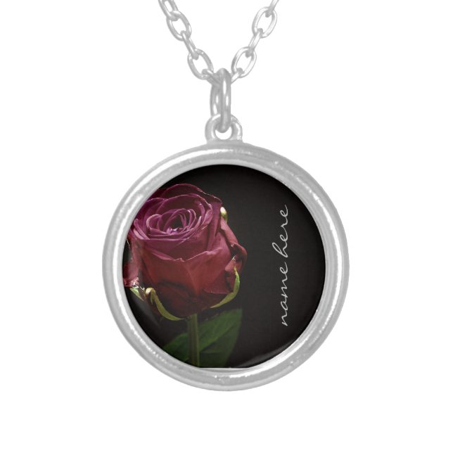 Personalized Red Rose  Silver Plated Necklace (Front)