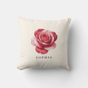 Personalized Red Rose Throw Pillow Elegant