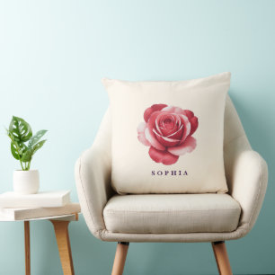 Personalized Red Rose Throw Pillow Elegant
