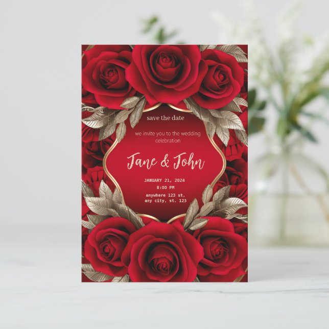 [Personalized] Red Rose Wedding Invitation (Standing Front)