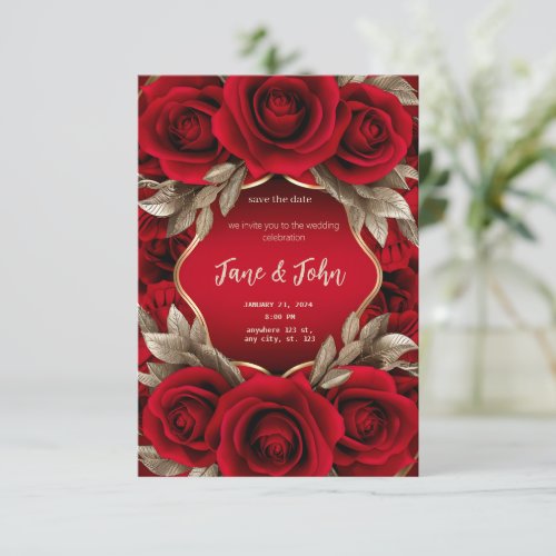 Personalized Red Rose Wedding Invitation