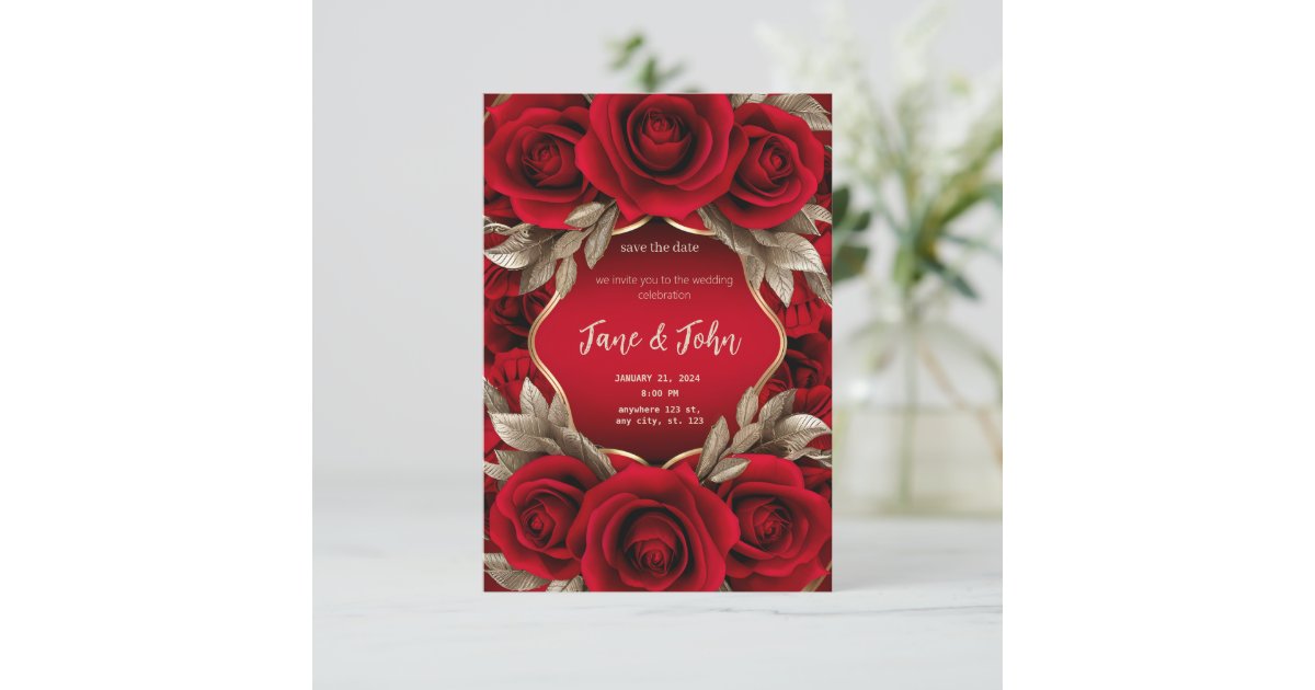 [Personalized] Red Rose Wedding Invitation | Zazzle