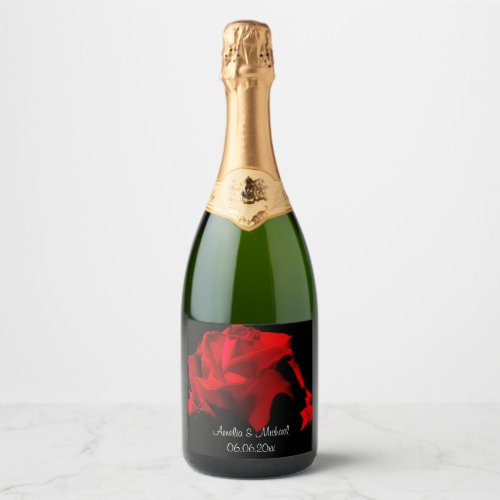 Personalized Red Rose Wedding Sparkling Wine Label