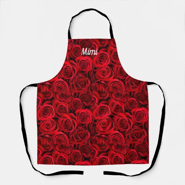 Personalized red roses All-Over Print Apron (Front)