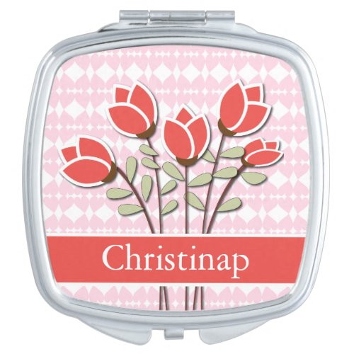 Personalized Red Roses on Pink Love Hearts Mirror For Makeup