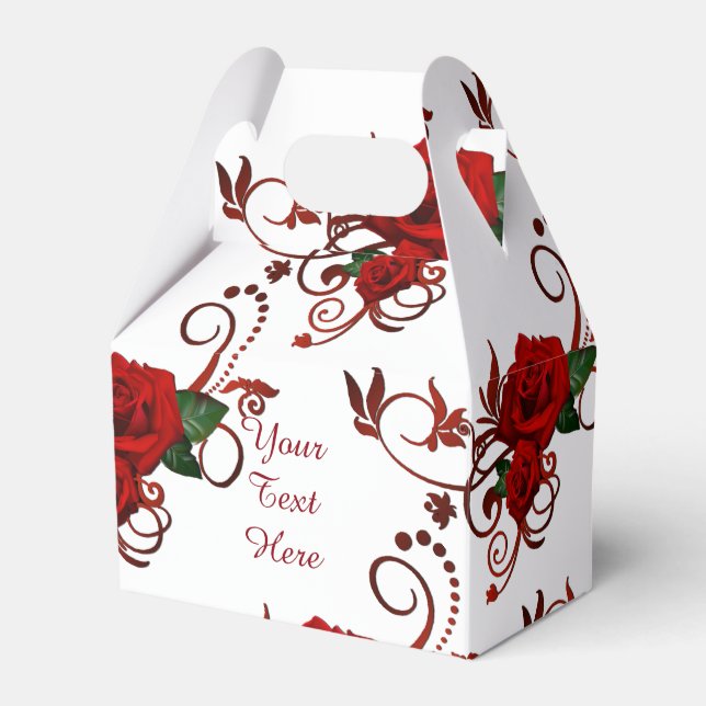 Personalized Red Roses Pattern Favor Box (Front Side)
