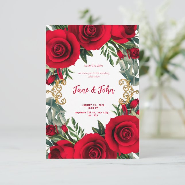 [Personalized] Red Roses Wedding Invitation (Standing Front)