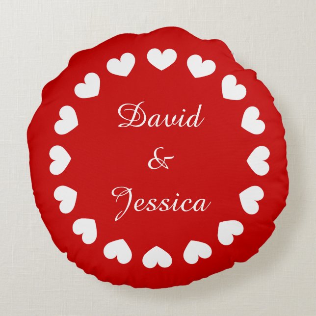 Personalized red round heart pillow for newly weds (Back)