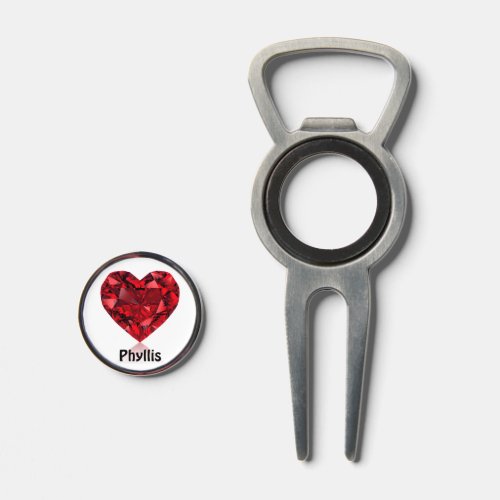 Personalized Red Ruby Heart Divot Tool