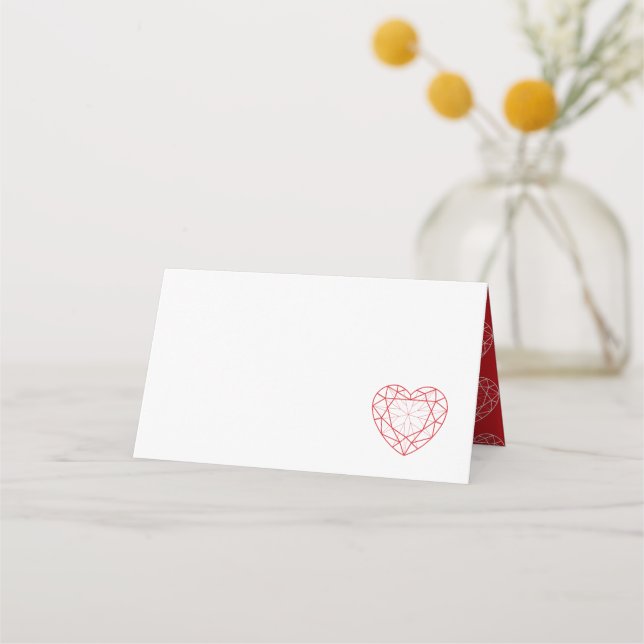 Personalized red ruby heart place guest card (Front)