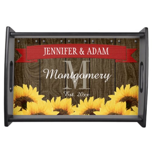 PERSONALIZED RED RUSTIC SUNFLOWER WEDDING SERVING TRAY