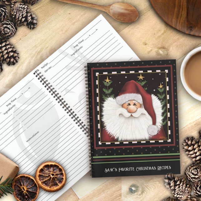 Personalized Red  Santa Christmas Festive Recipe Notebook (Creator Uploaded)