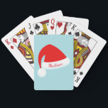 Personalized Red Santa Hat Playing Cards<br><div class="desc">A red Santa Hat personalized with a name in bright red decorates these turquoise playing cards,  making a fun Christmas gift or stocking stuffer.</div>