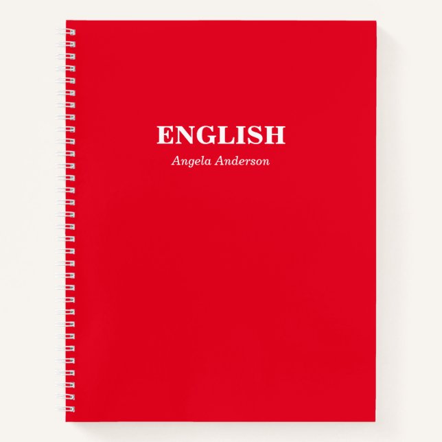 Personalized Red School Subject Spiral Notebook (Front)