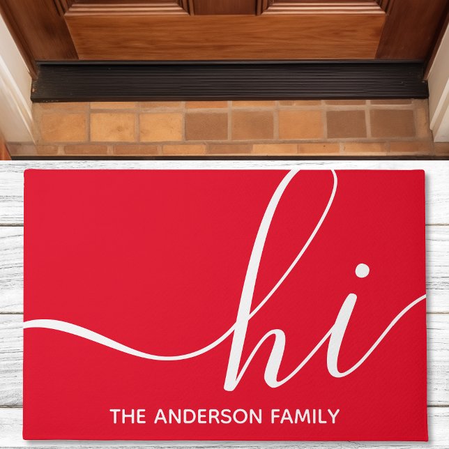 Personalized Red Script Hi Doormat (Creator Uploaded)