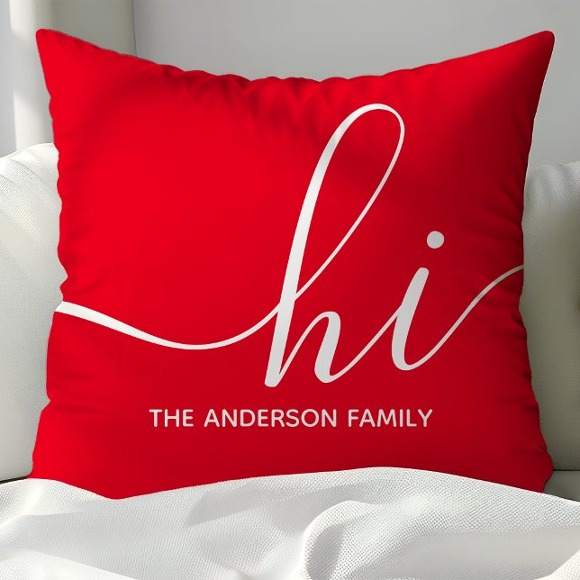 Personalized Red Script Hi Throw Pillow (Creator Uploaded)